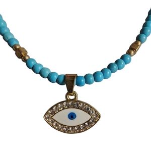 Turquoise Beaded Evil Eye Necklace